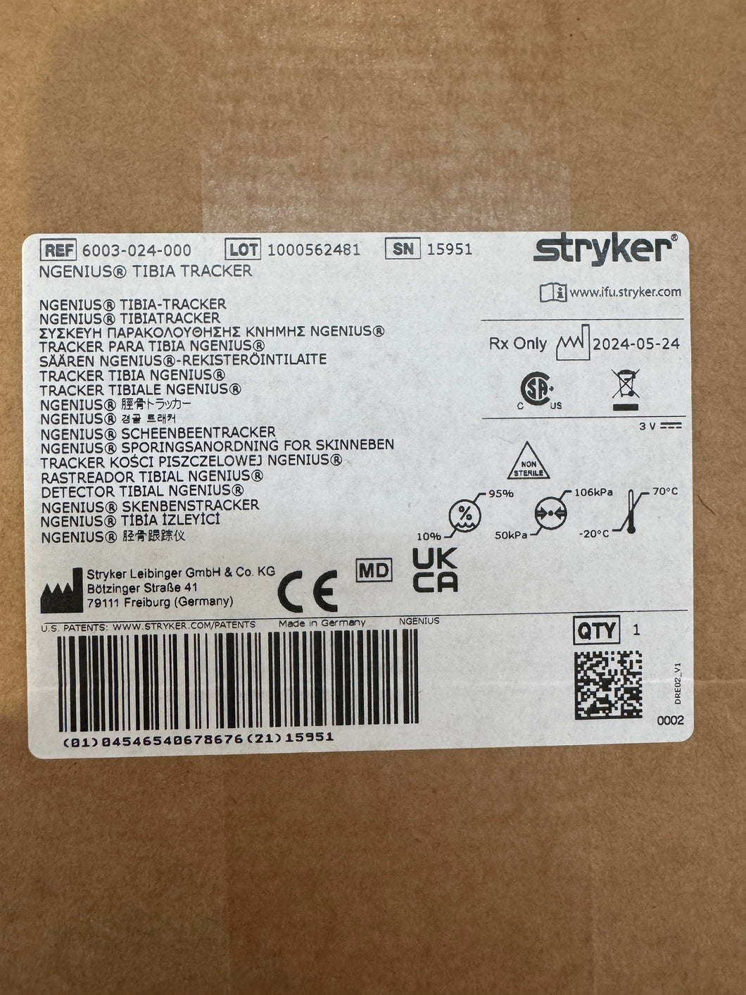 Stryker 6003-024 NGenius Tibia Tracker NEW IN BOX